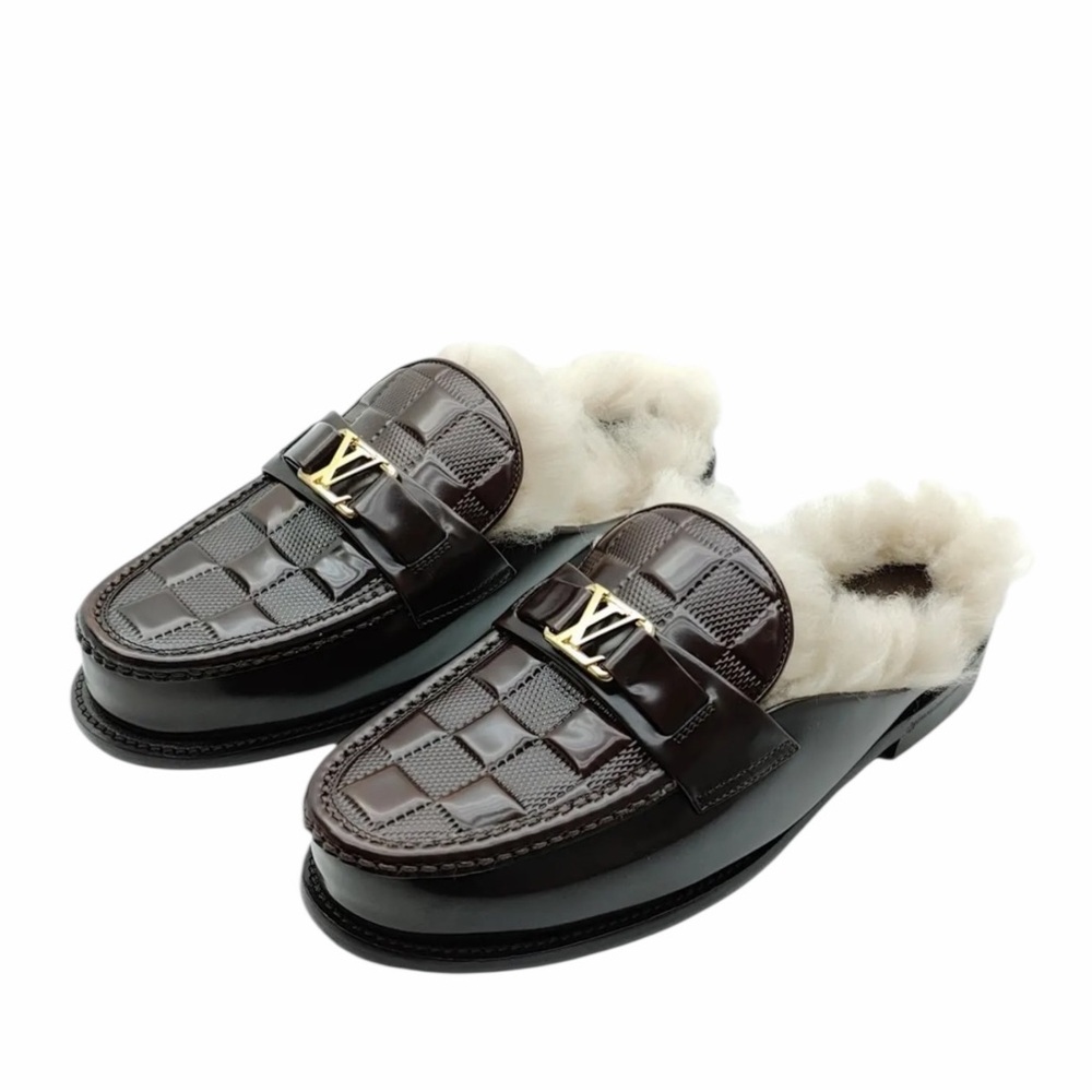 Louis Vuitton Major Leather Damier Infini Sherling Slides